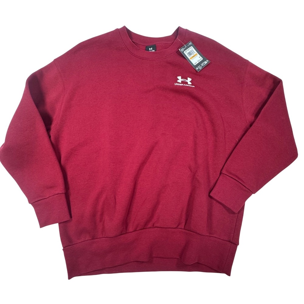 Under Armour Icon Fleece Crewneck Sweatshirt Maroon Red Oversized Small 1379475